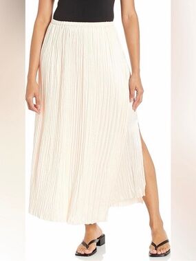Vince White Pleated Paneled Maxi Skirt with Side Slit L